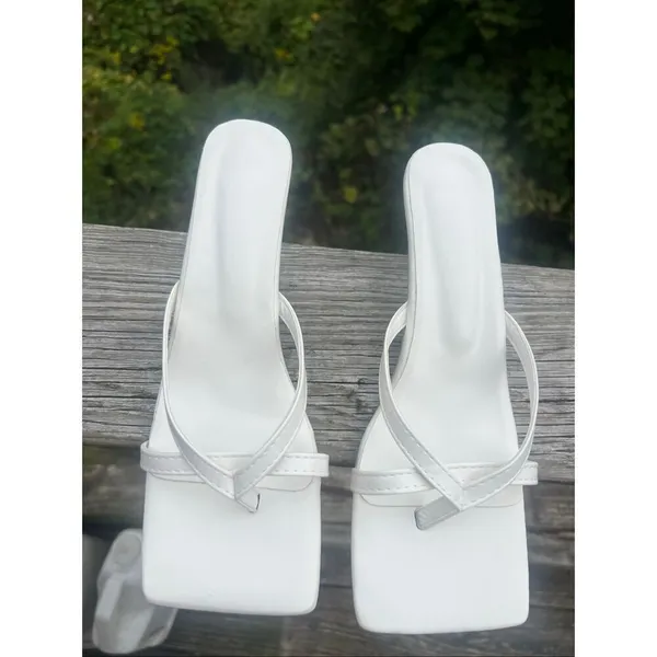No Brand White Square Toe Sandals Sz 41 (10.5) NIB - Image 2