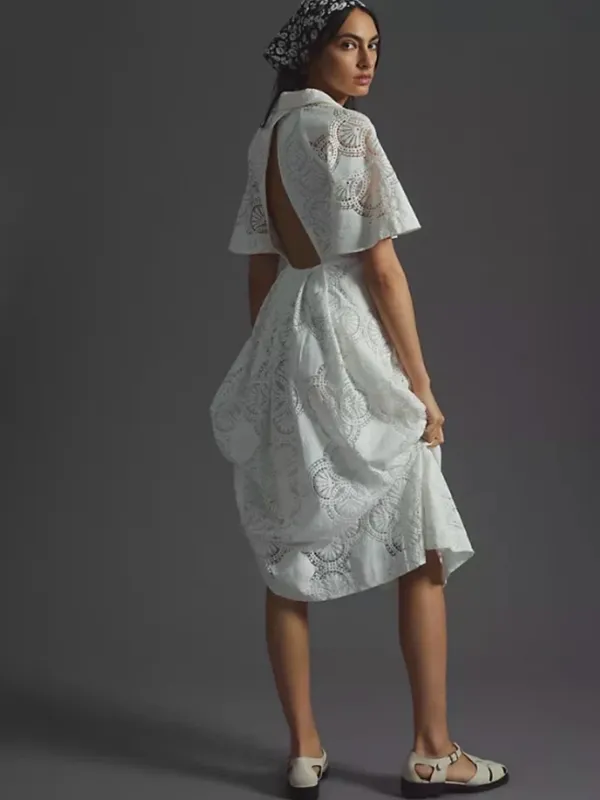 Anthropologie White Eyelet Midi Dress with Cutout Back - Image 2