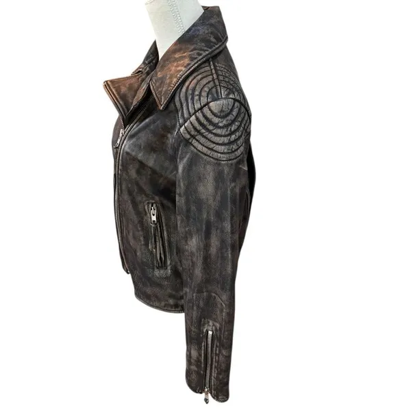 EAVES Gia Leather Moto Jacket in Brown small Brown - Image 3