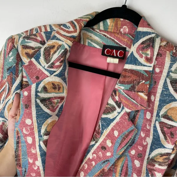 Vintage 80s 90s Pastel Retro Funky Blazer Jacket Sz 16 Boho Aztec Western - Image 9