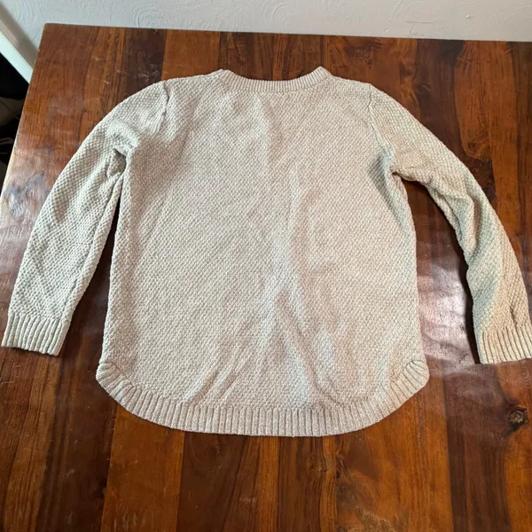 Pink Clover Oatmeal Beige Textured Knit Crewneck Sweater Curved Hem Large - Image 2