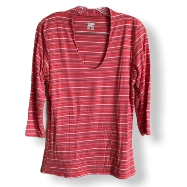 Columbia Orange Striped Deep Scoop Neck Outdoor Casual Performance Top‎ - Image 2