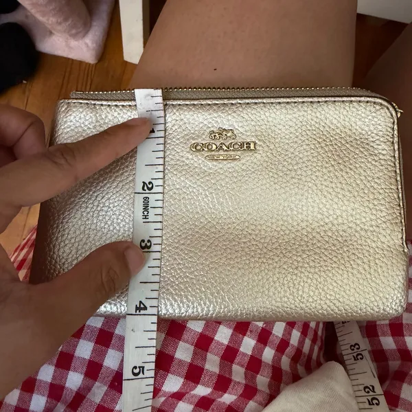 Coach Metallic Silver‎ Pebbled Leather Double Zip Compartment Wristlet Bag - Image 5