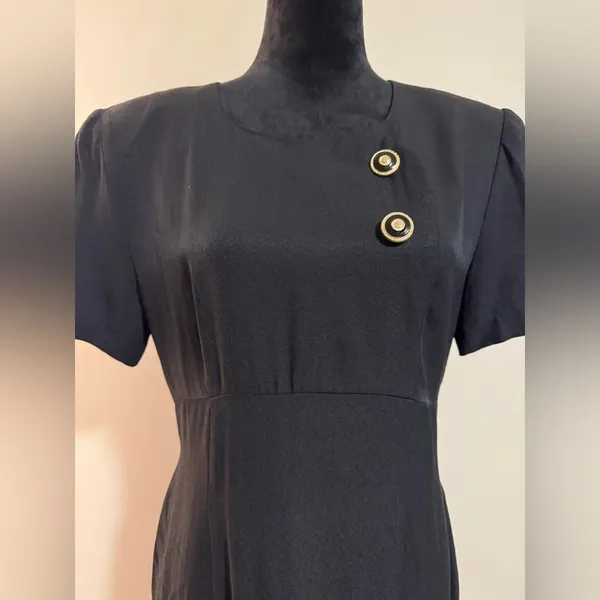 EUC Vintage John Roberts Black and Gold Long Midi Dress w/ shoulder pads size 10 - Image 2