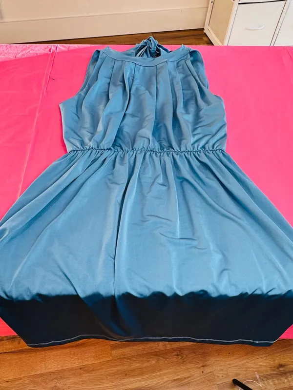Sleeveless Teal Midi Dress with Tie Neck - Image 3