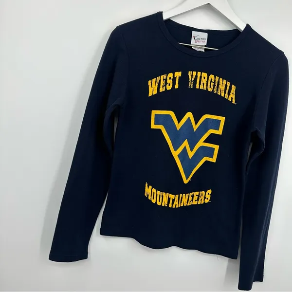 West Virginia Mountaineers Blue Long Sleeve Thermal Shirt Size Medium - Image 4