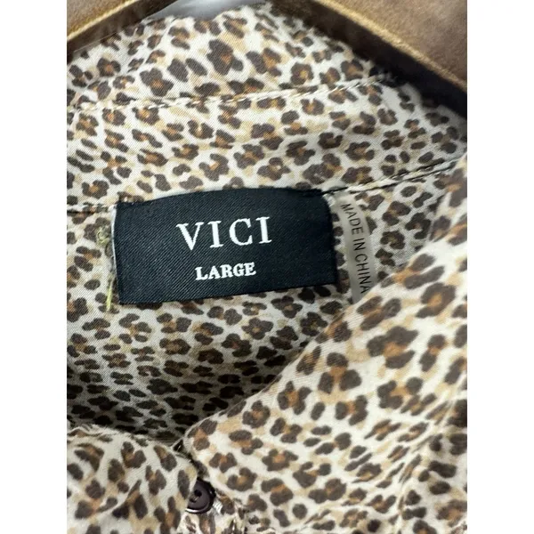 VICI Leopard Print Maxi‎ Shirt Dress Large Long Sleeve Button Up Duster Boho Mod - Image 3