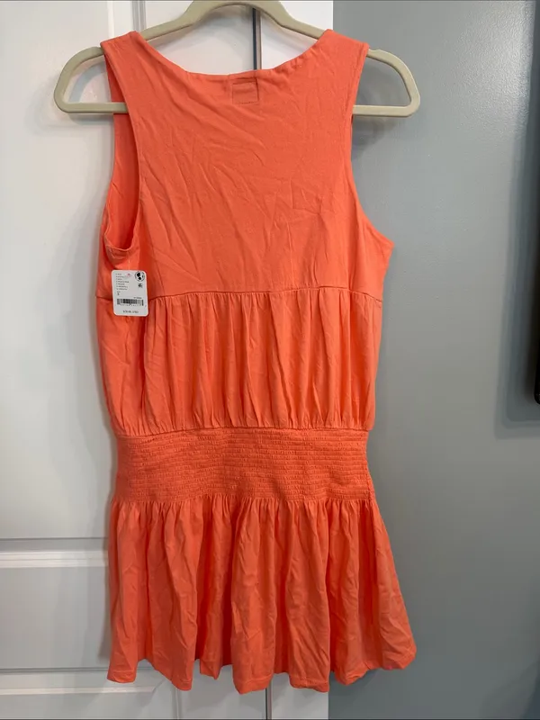 NEW! Free-est free people Hally cotton jersey mini dress size small peach pink - Image 4