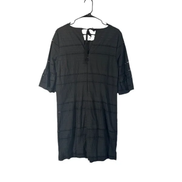 J. Crew Black Embroidered Half Sleeves Tie Neck Shift Dress Women Sz 6 - Image 2