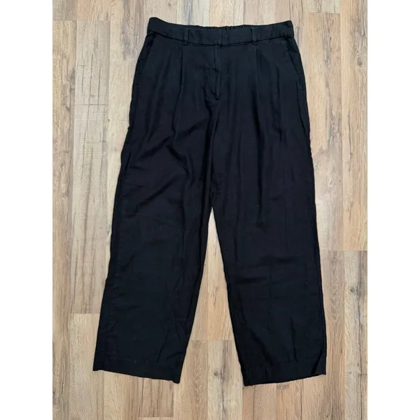 Old Navy Taylor Wide‎ Leg Linen Pants Women L Black High Rise Elastic Waist - Image 2