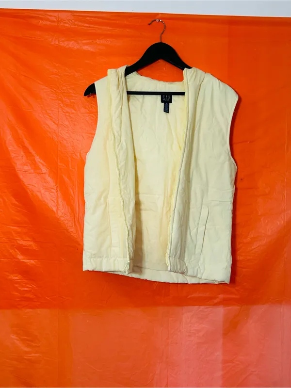 GAP Pale Yellow Hooded Puffer Vest - Image 3