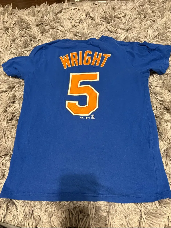 Majestic Royal Blue Mets Graphic Tee with Orange Script - Image 3