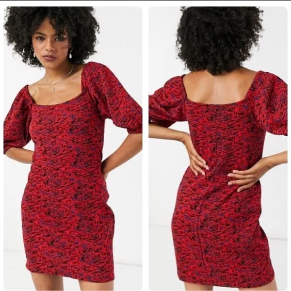 Free People Red Sunset Puff Sleeve Mini Dress - Image 5