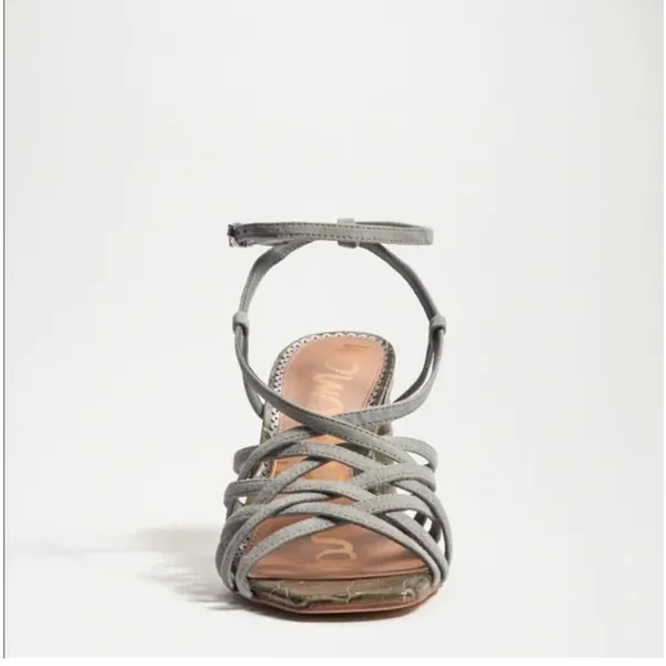 Sam Edelman Daffodil Croc Strappy Heel Sandal in Mineral Green Suede NEW - Image 2