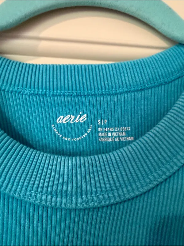 Aerie Teal Blue Cropped Ribbed Tank Top Size S - Image 2