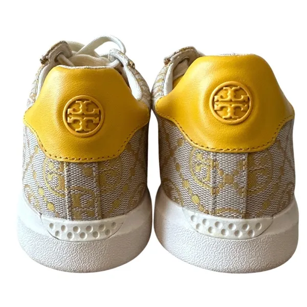 Tory Burch Howell T-Monogram Court Sneakers Goldfinch Yellow 8.5 - Image 6