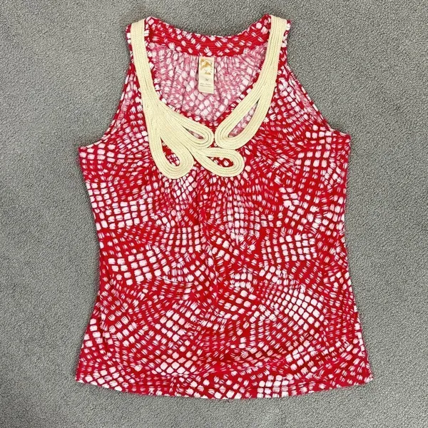 Anthropologie C.‎ Keer Swoop Rope Collar Tank Top Red Medium Dot Print - Image 11