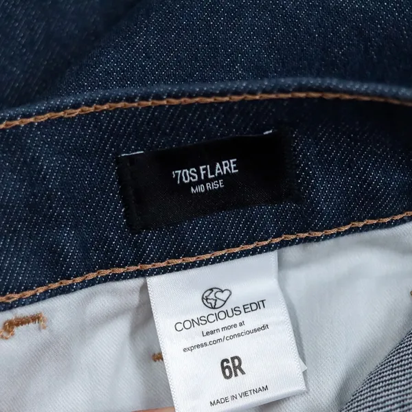 Express 70s Flare Jeans Womens 6R Dark Wash Mid Rise Conscious‎ Edit NWT $98 - Image 4