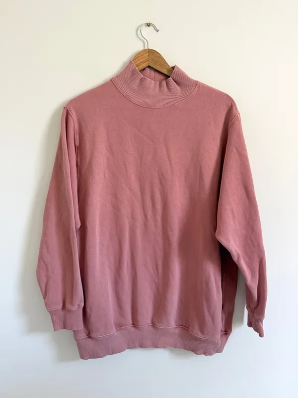 Aerie Mockneck Sweatshirt Size Small Oversized Coral Pink Cozy Sweater - Image 2
