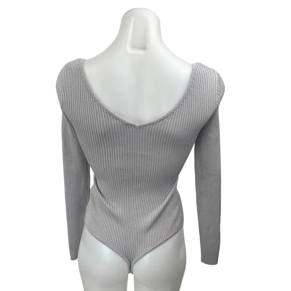 Abercrombie & Fitch Gray Rib Knit V-Neck Long Sleeve Sweater Bodysuit Top Sz XS - Image 2