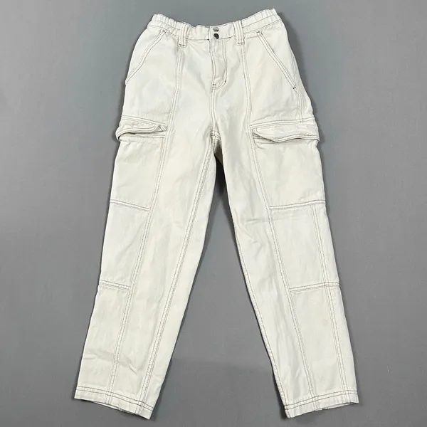 PacSun Cargo Pants‎ Womens M Relaxed Denim Utility Baggy Streetwear Beige White - Image 4