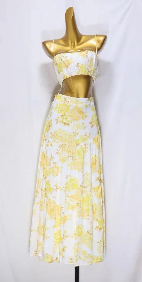 Boutique BILLY J Saraya White/Yellow Floral Top and Skirt Set - Image 5