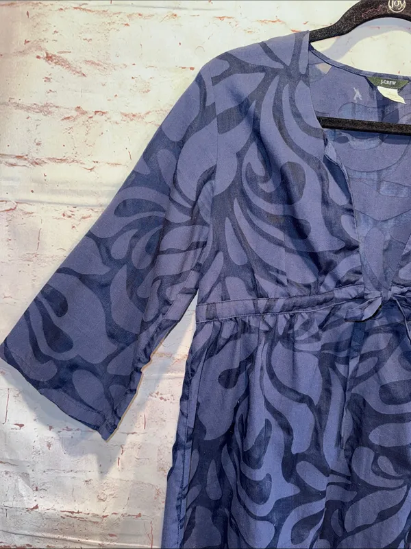 J. Crew Navy Swirl-Print empire waist Tie-Front Long Sleeve tunic cover up Small - Image 3