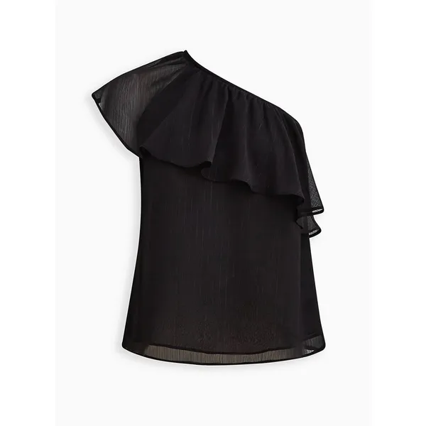 Torrid Black Metallic Lurex One Shoulder Ruffle Blouse Chiffon Party Top 0 L 12‎ - Image 4