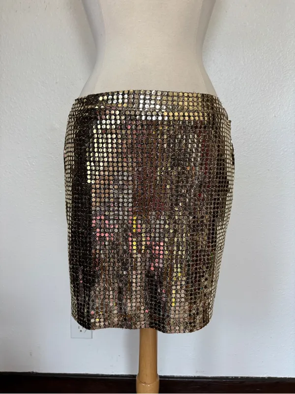 Vintage 80s Disco Gold Sequin Pencil Skirt - Image 4