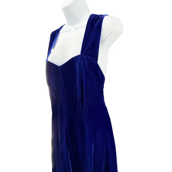 Vintage Miss Ashlee California Blue Velvet Midi Dress Sweetheart USA Sz 10 Glam - Image 2