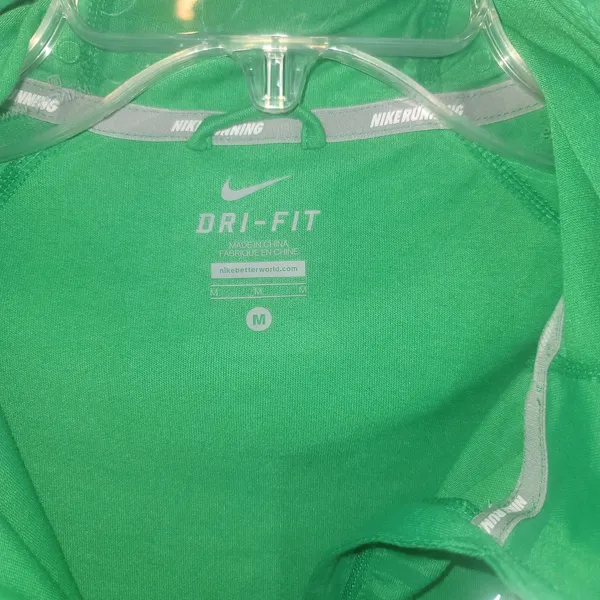 Nike DriFit Women's 1/4 Zip Running Hoodie Green Striped Pullover Hooded Shirt M - Image 2