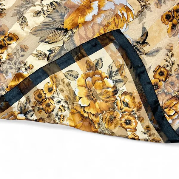Vintage Black Gold Floral Stripe Square Sheer Fashion Scarf - Image 7