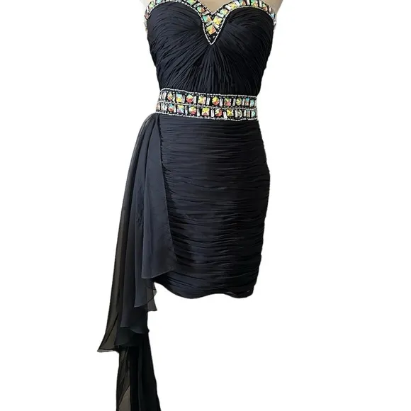 Jolene Chiffon Strapless‎ Jeweled Chiffon Tail Ruched Cocktail Dress Sz 6 $390 - Image 12
