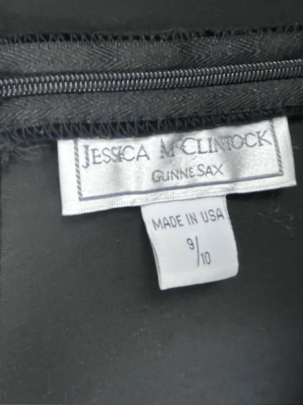 JESSICA MCCLINTOCK GUNNE SAX Black Velvet Back Zipper Jeweled Straps Dress 9/10 - Image 3
