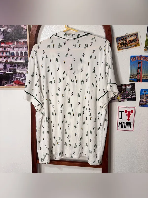 Eberjey Gisele short sleeve pajama top Ski Chalet Ivory/Pine alpine skier NEW - Image 4