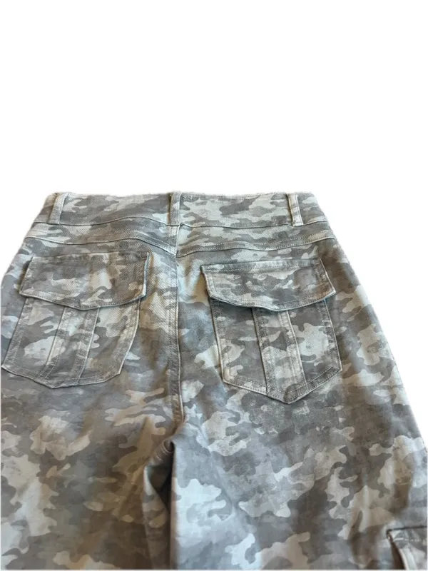 Spanx Green White Camo Cargo Pants Skinny Zip Fly Utility Tapered Large Women's - Image 8