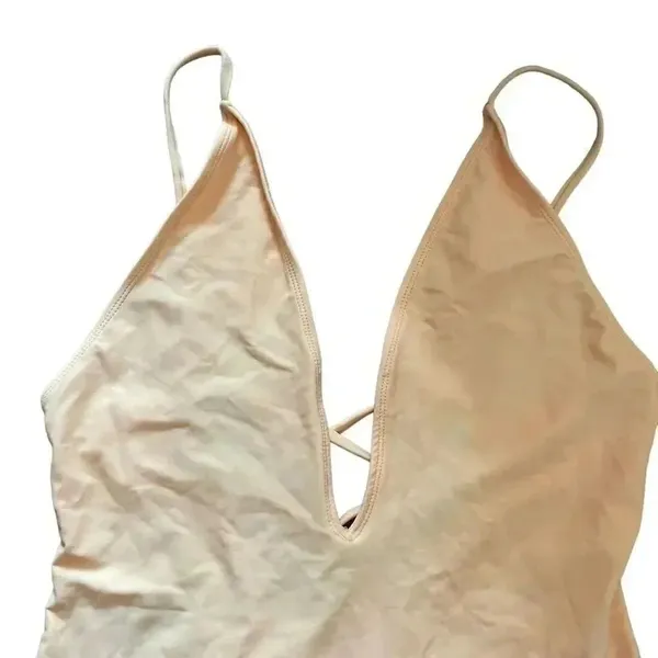 Yellow Beachy Cut Out Plunge One Piece Adjustable Straps Swimming Suit Sz M/L - Image 2