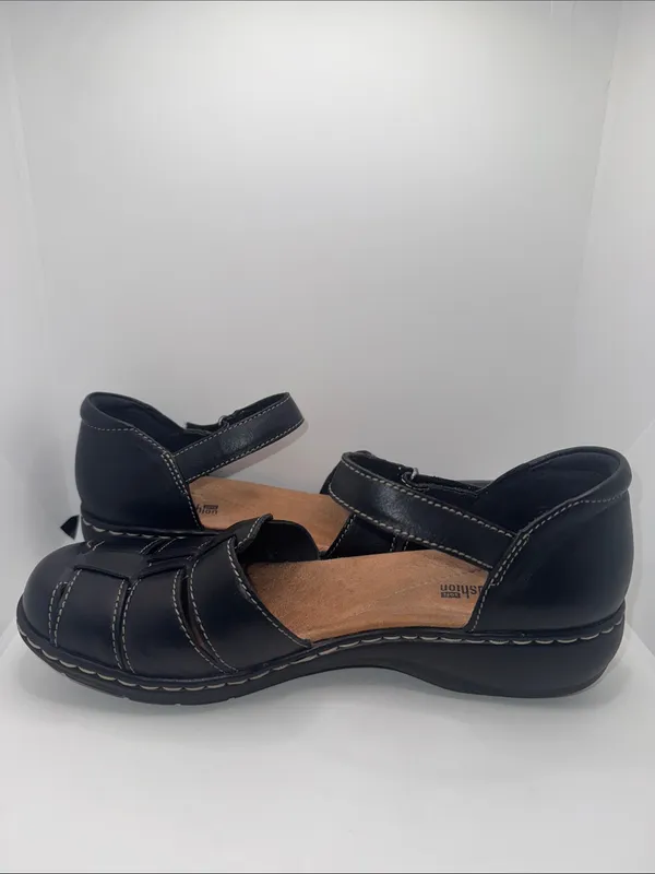 CLARKS Leisa Wave Fisherman Sandal Flats Black Leather Women’s 7 - Image 5