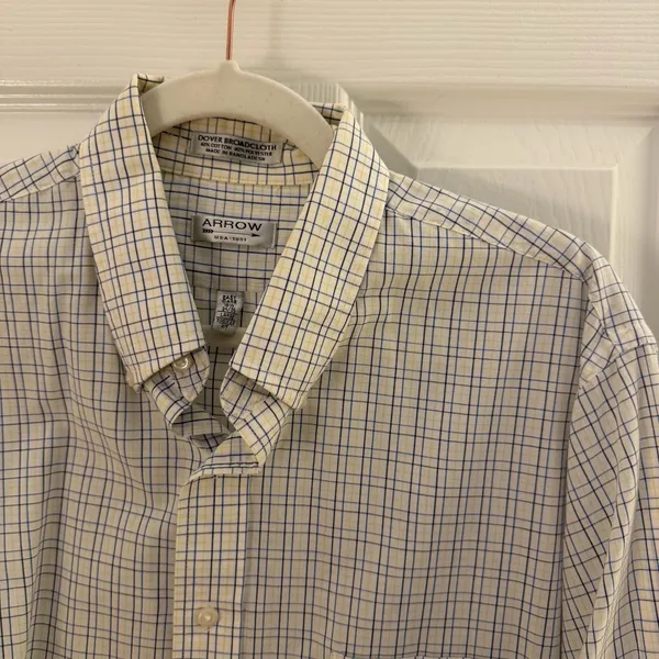 Arrow Dover Broadcloth White Blue Striped Button Up Dress Shirt Large - Image 3
