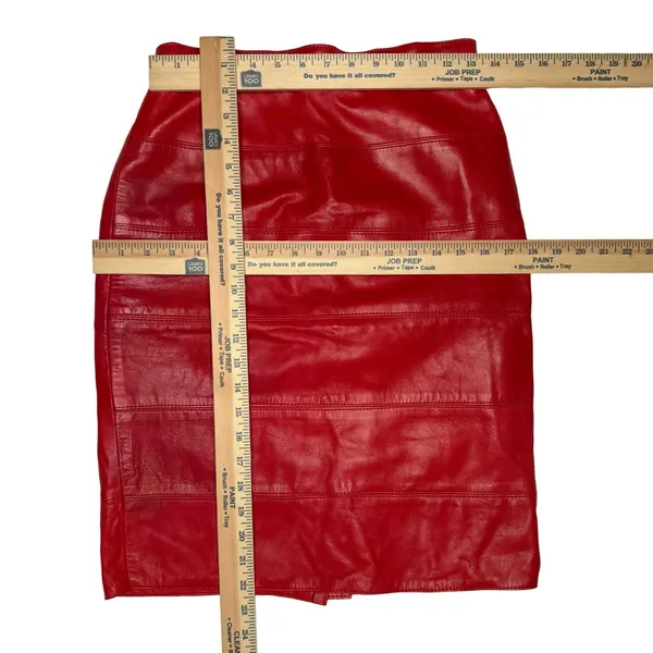 Vakko Neiman Marcus Vintage Red Leather Pencil Skirt Made In USA 80s Size 8 - Image 9