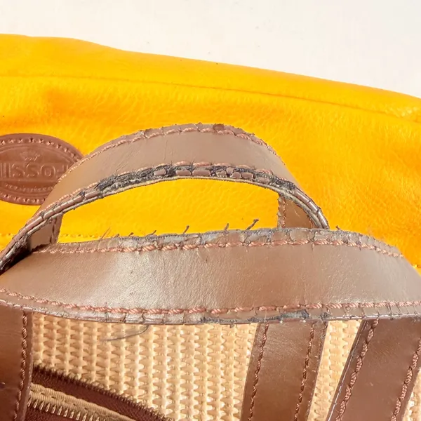 Fossil Woven & Leather‎ Fold Over Handbag with Strap Tan Brown Yellow - Image 8