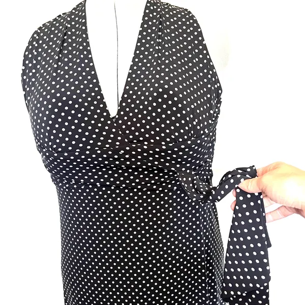 Melanie Lyne Polka Dot Halter Dress Sz 16 Pinup Black Open Back Rockabilly Retro - Image 4