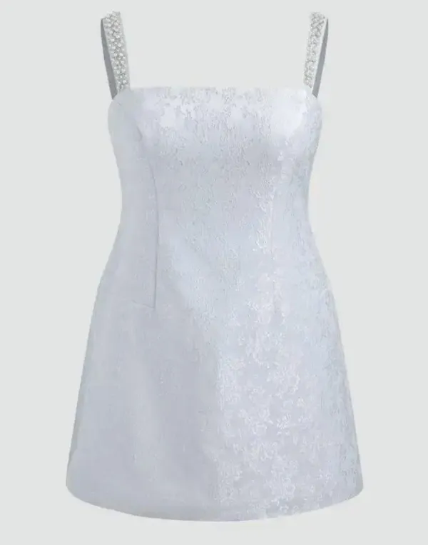 NWOT CIDER Womens Jacquard Floral Pearl Straps Mini Dress in Light Blue Size XS - Image 2