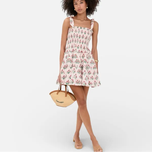 Hill House Ribbon Charlotte Nap Mini Dress in Block Print Poppy - Image 3