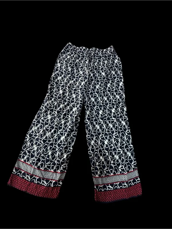 Kaari Blue Navy & White Floral Wide-Leg Pants with Red Hem Trim - Image 6