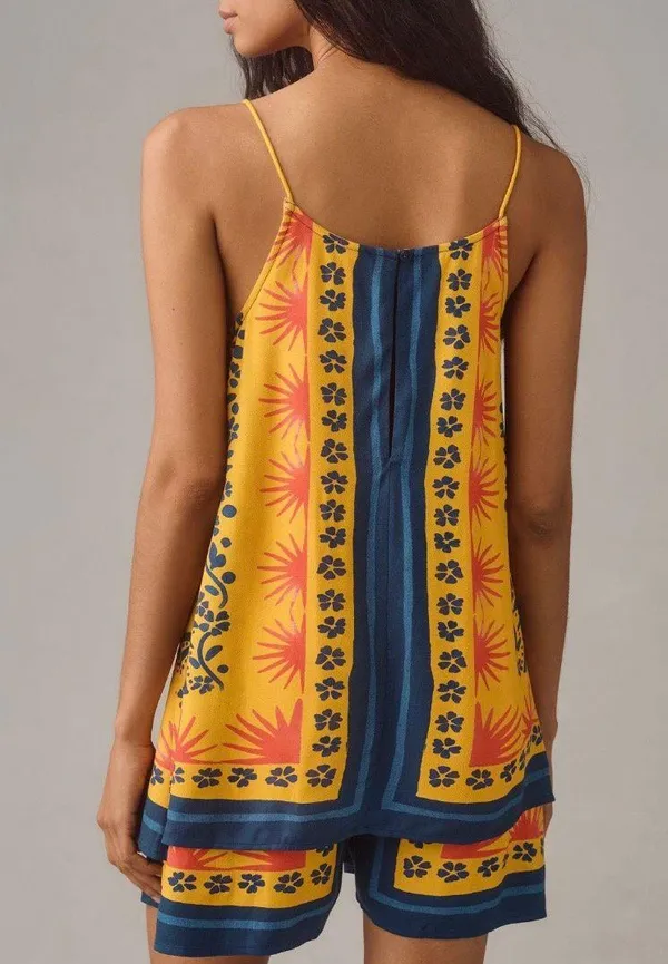 Farm Rio Sunshine Tie Neck Layered Romper, Size L - Image 5
