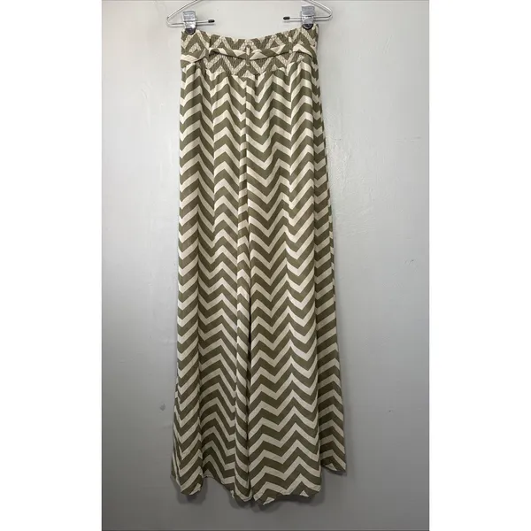 Heart Soul Wide Leg Sheer Chiffon Pants Size Medium Chevron Green Striped Flowy - Image 4