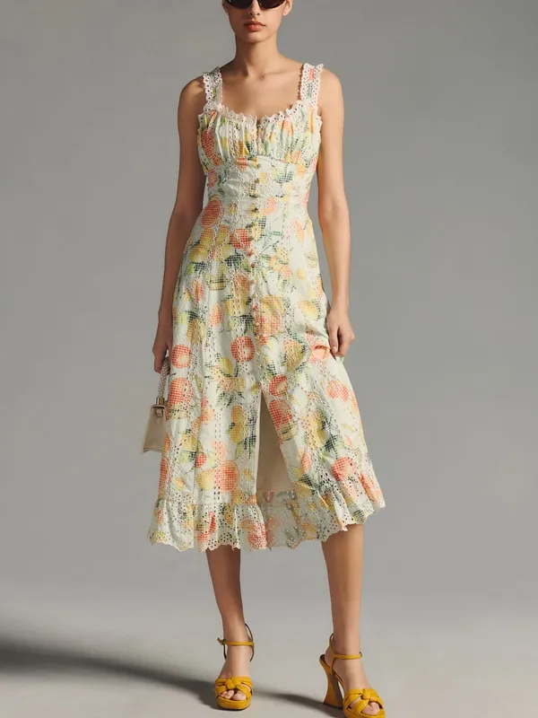 Anthropologie White Ruffled Eyelet Floral Embroidered Dress - Image 4