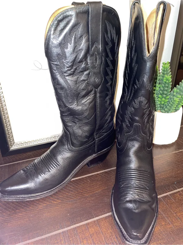 Old West Black Leather Western Heeled Boots LF1510 Size 6 - Image 15