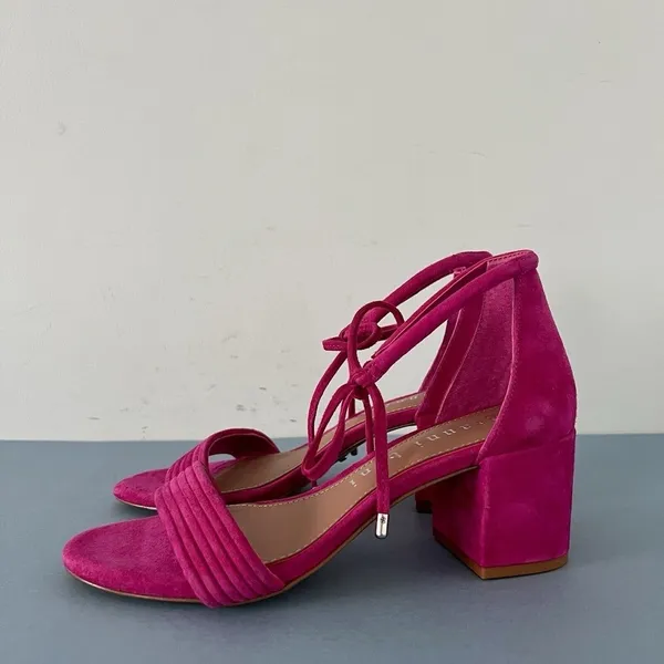 Gianni Bini Rhiaann Pink Fuchsia Suede Ankle Tie Block‎ Heel Sandals - Image 5